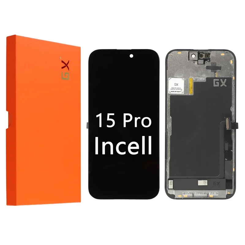 Repuesto de pantalla LCD de grado C y conjunto de digitalizador para iPhone 15 Pro (Tecnología GX Incell) (sin logotipo)