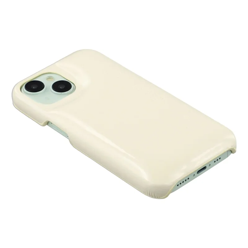 For iPhone 15 Case Puffy PC Shockproof Phone Cover Large Camera Cutout - Beige