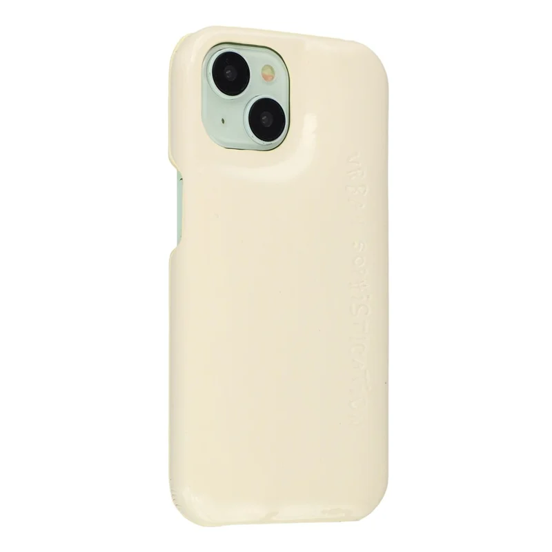 For iPhone 14 Case Puffy PC Shockproof Phone Cover Large Camera Cutout - Beige