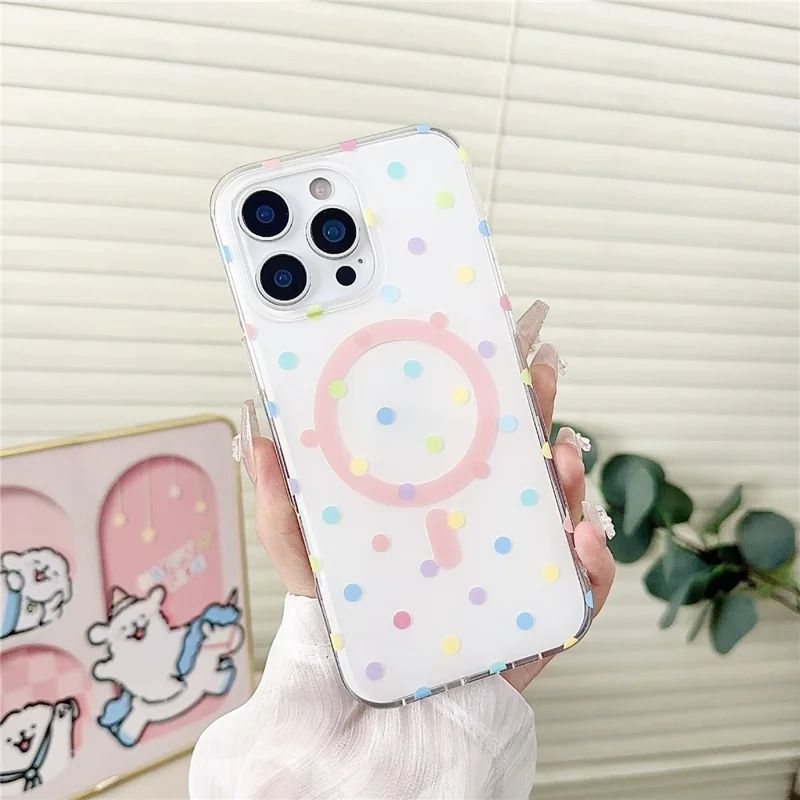 For iPhone 16 Pro Case Polka Dot Pattern TPU + PC Phone Cover Compatible with MagSafe - Multi-color