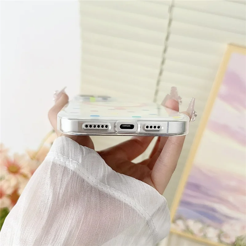 For iPhone 16 Pro Case Polka Dot Pattern TPU + PC Phone Cover Compatible with MagSafe - White