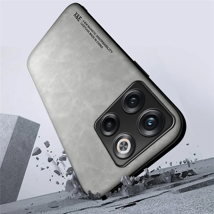 X&E For OnePlus Ace Pro 5G / 10T 5G Skin-touch Feeling Phone Case PU Leather Coated TPU+PC Protective Cover Works for Magnetic Car Holder Mount - Grey