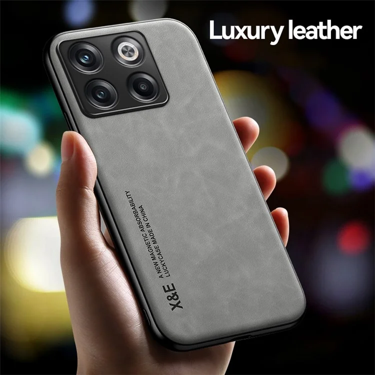 X&E For OnePlus Ace Pro 5G / 10T 5G Skin-touch Feeling Phone Case PU Leather Coated TPU+PC Protective Cover Works for Magnetic Car Holder Mount - Grey