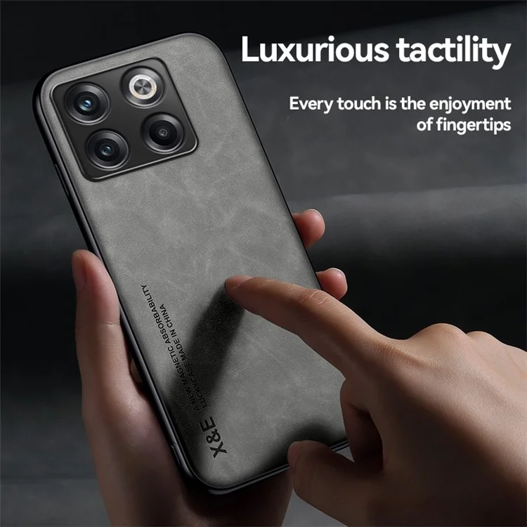 X&E For OnePlus Ace Pro 5G / 10T 5G Skin-touch Feeling Phone Case PU Leather Coated TPU+PC Protective Cover Works for Magnetic Car Holder Mount - Grey