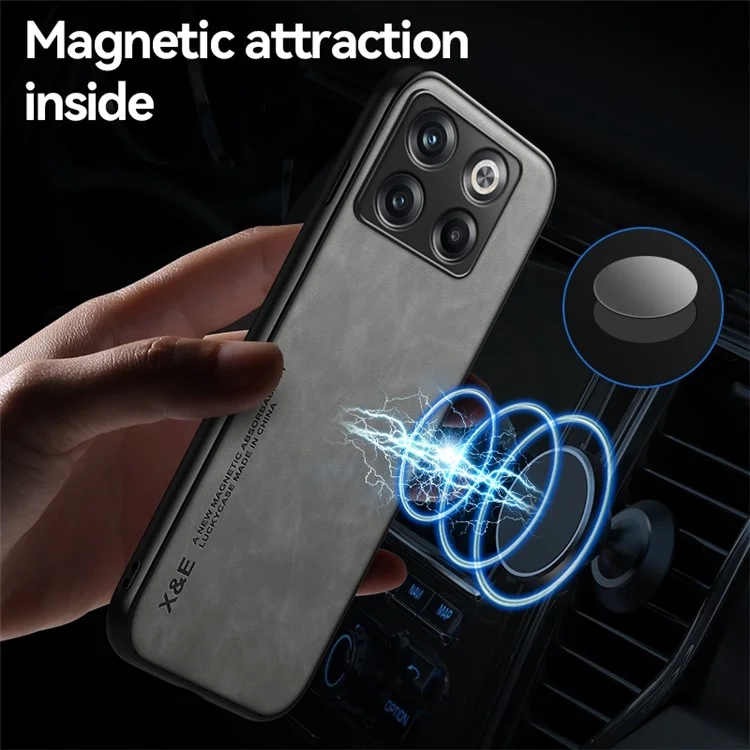 X&E For OnePlus Ace Pro 5G / 10T 5G Skin-touch Feeling Phone Case PU Leather Coated TPU+PC Protective Cover Works for Magnetic Car Holder Mount - Grey