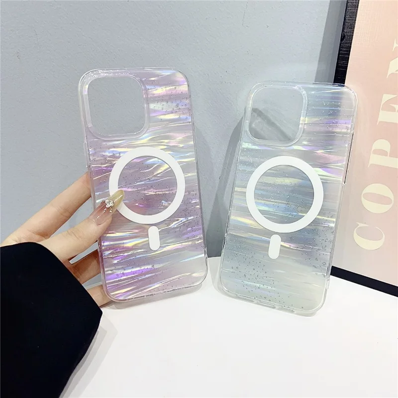 For iPhone 16 Pro Case Shimmering Starry Stripe Pattern TPU + PC Phone Cover Compatible with MagSafe - Multi-color