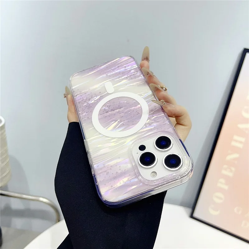 For iPhone 16 Pro Case Shimmering Starry Stripe Pattern TPU + PC Phone Cover Compatible with MagSafe - Multi-color