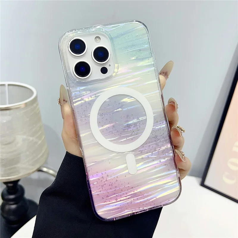 For iPhone 16 Pro Max Case Shimmering Starry Stripe Pattern TPU + PC Phone Cover Compatible with MagSafe - Multi-color