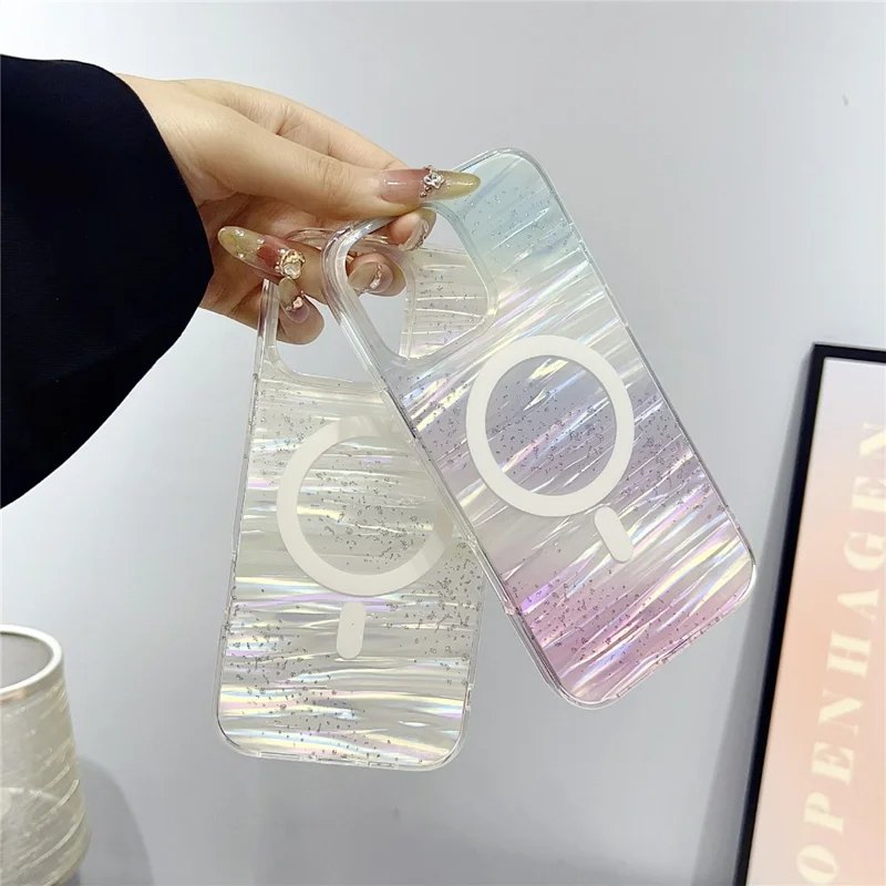 For iPhone 16 Pro Max Case Shimmering Starry Stripe Pattern TPU + PC Phone Cover Compatible with MagSafe - Multi-color