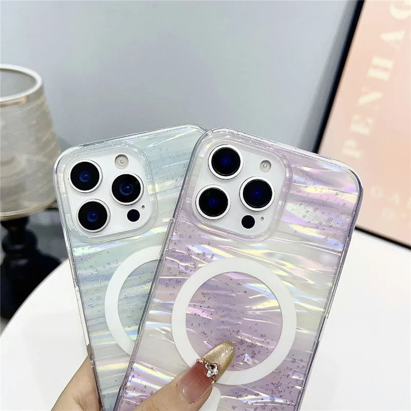 For iPhone 16 Pro Max Case Shimmering Starry Stripe Pattern TPU + PC Phone Cover Compatible with MagSafe - Multi-color