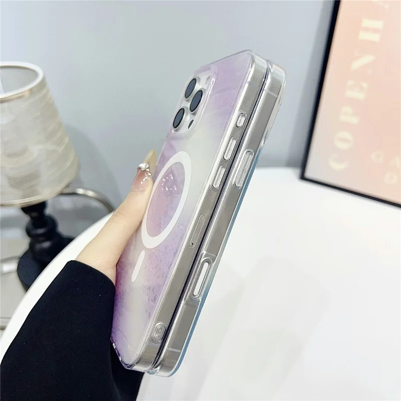 For iPhone 16 Pro Max Case Shimmering Starry Stripe Pattern TPU + PC Phone Cover Compatible with MagSafe - Multi-color