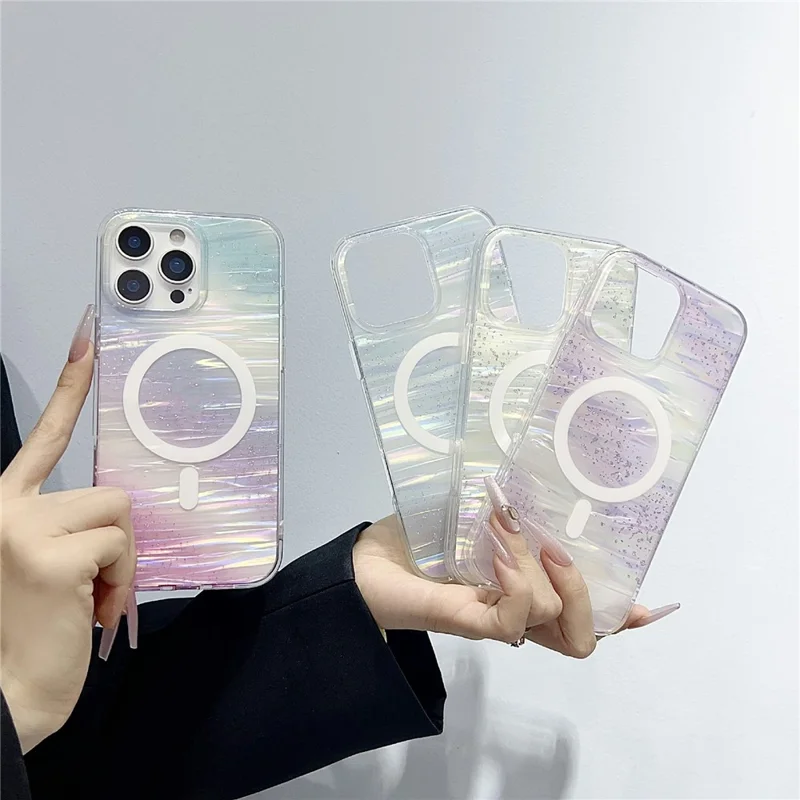 For iPhone 16 Pro Max Case Shimmering Starry Stripe Pattern TPU + PC Phone Cover Compatible with MagSafe - Multi-color