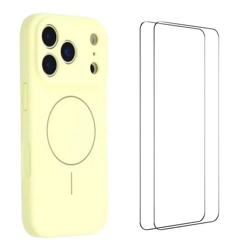 WANLONFENG XQ1 Series For iPhone 17 Pro Case Compatible with MagSafe TPU Liquid Silicone Precise Cutout Phone Cover with 2 Screen Films - Yellow