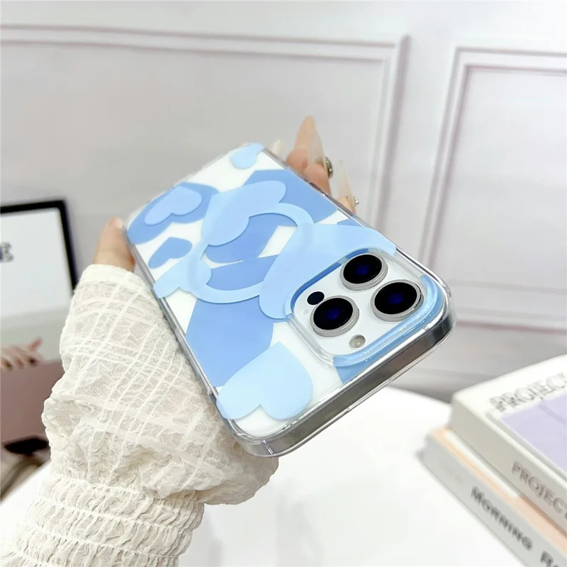 For iPhone 16 Pro Case Heart Pattern TPU + PC Protective Phone Cover Compatible with MagSafe - Blue