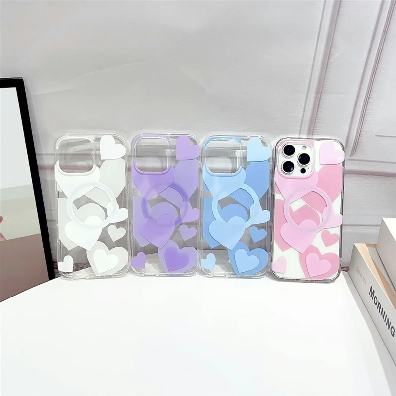 For iPhone 16 Pro Case Heart Pattern TPU + PC Protective Phone Cover Compatible with MagSafe - Blue