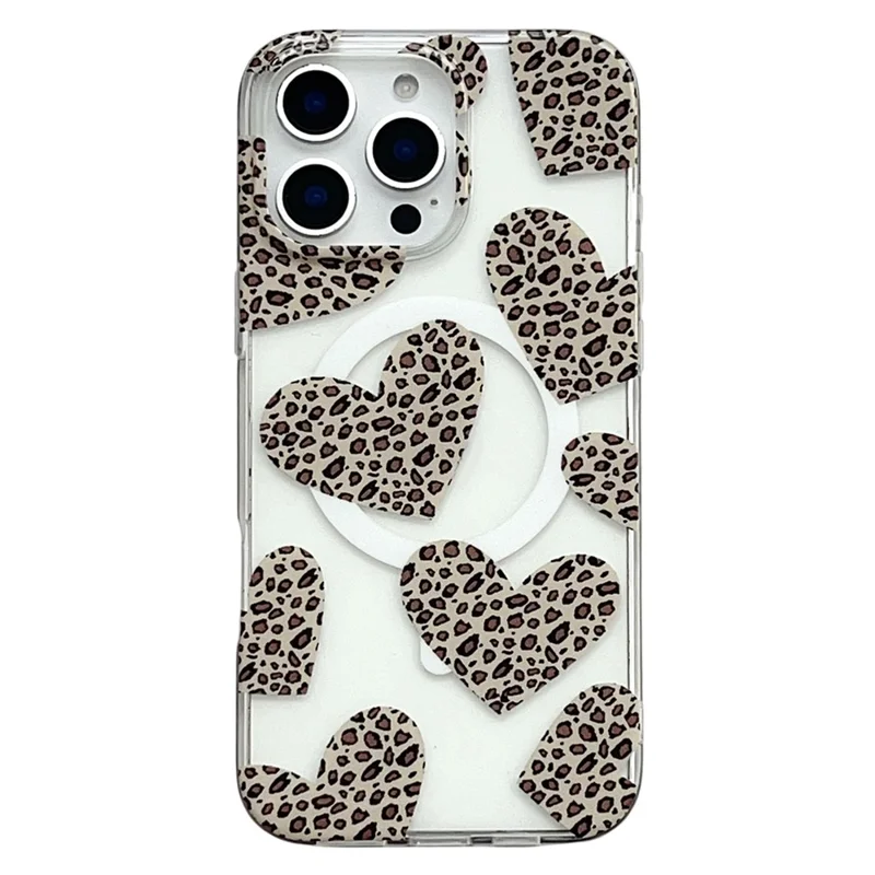 For iPhone 16 Pro Magnetic Case Hollow Leopard Print Design TPU PC Phone Back Cover - Style 4