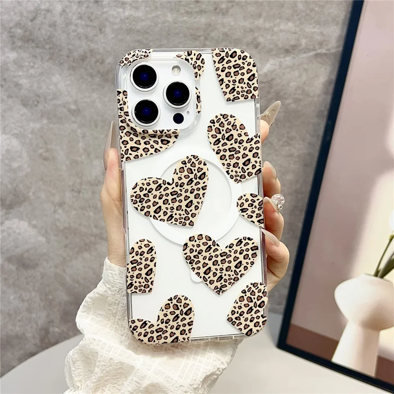 For iPhone 16 Pro Magnetic Case Hollow Leopard Print Design TPU PC Phone Back Cover - Style 4