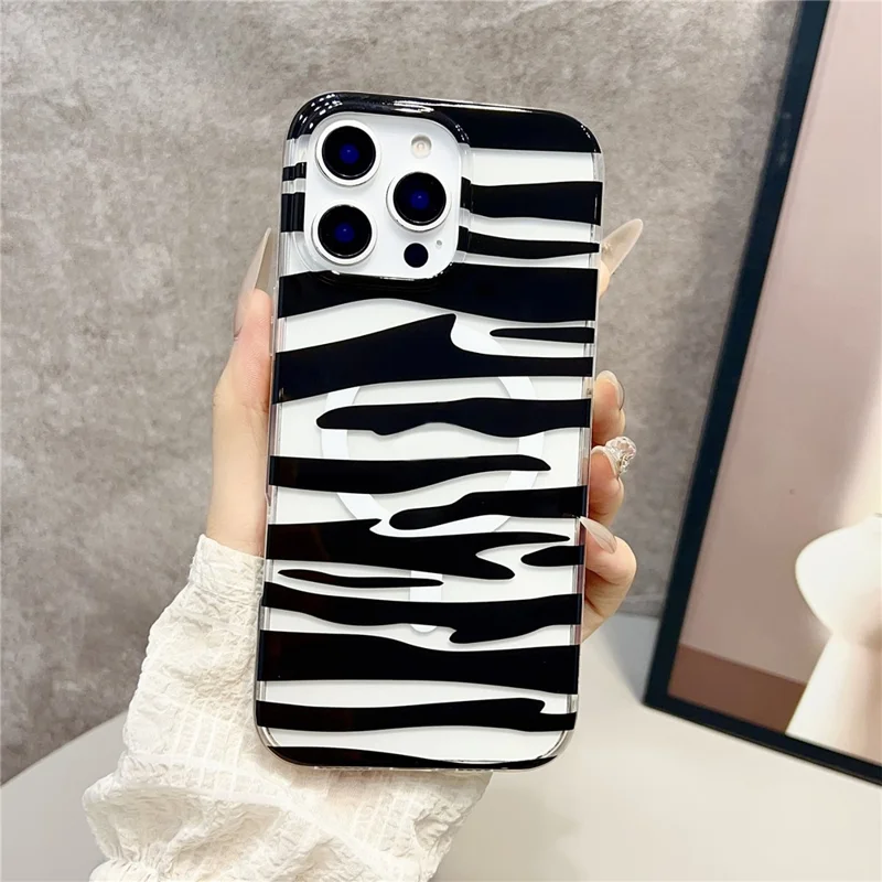 For iPhone 16 Pro Magnetic Case Hollow Leopard Print Design TPU PC Phone Back Cover - Style 6