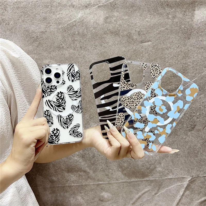 For iPhone 16 Pro Magnetic Case Hollow Leopard Print Design TPU PC Phone Back Cover - Style 6