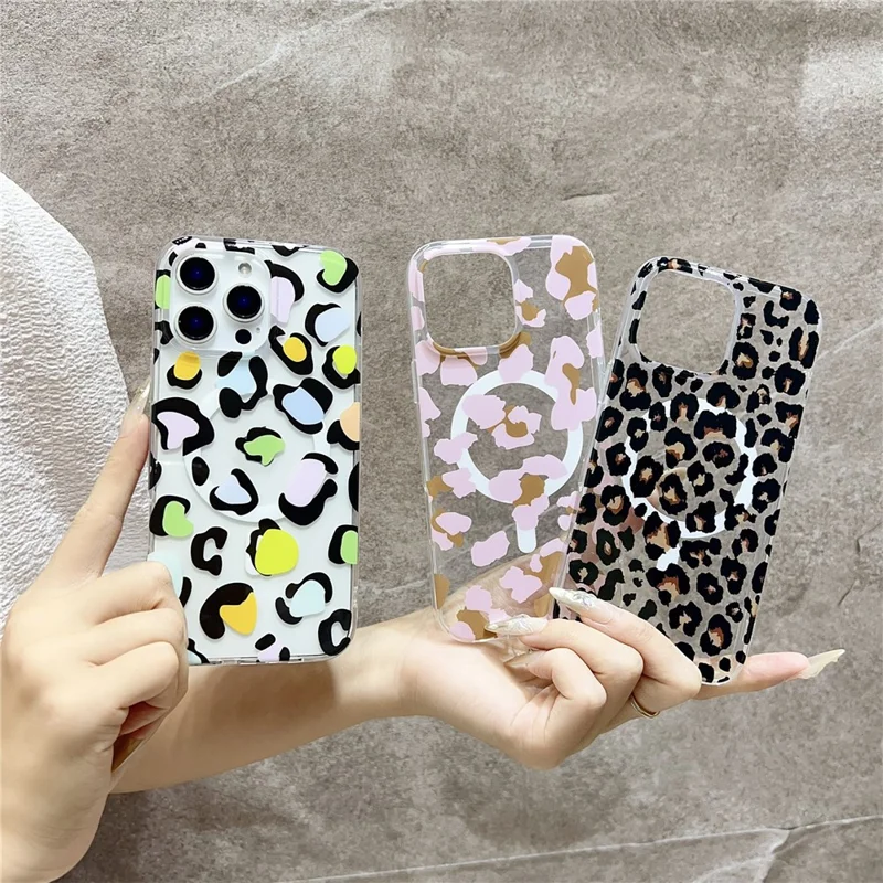 For iPhone 16 Pro Magnetic Case Hollow Leopard Print Design TPU PC Phone Back Cover - Style 6