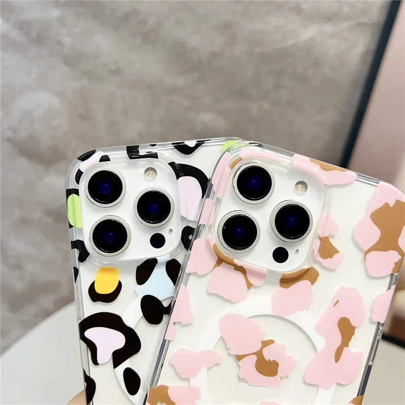 For iPhone 16 Pro Magnetic Case Hollow Leopard Print Design TPU PC Phone Back Cover - Style 6
