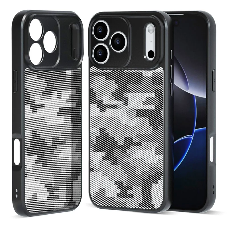 IBMRS For iPhone 17 Pro Case Soft TPU Frame Hard PC Back Anti-Fall Phone Cover - Grid Camouflage