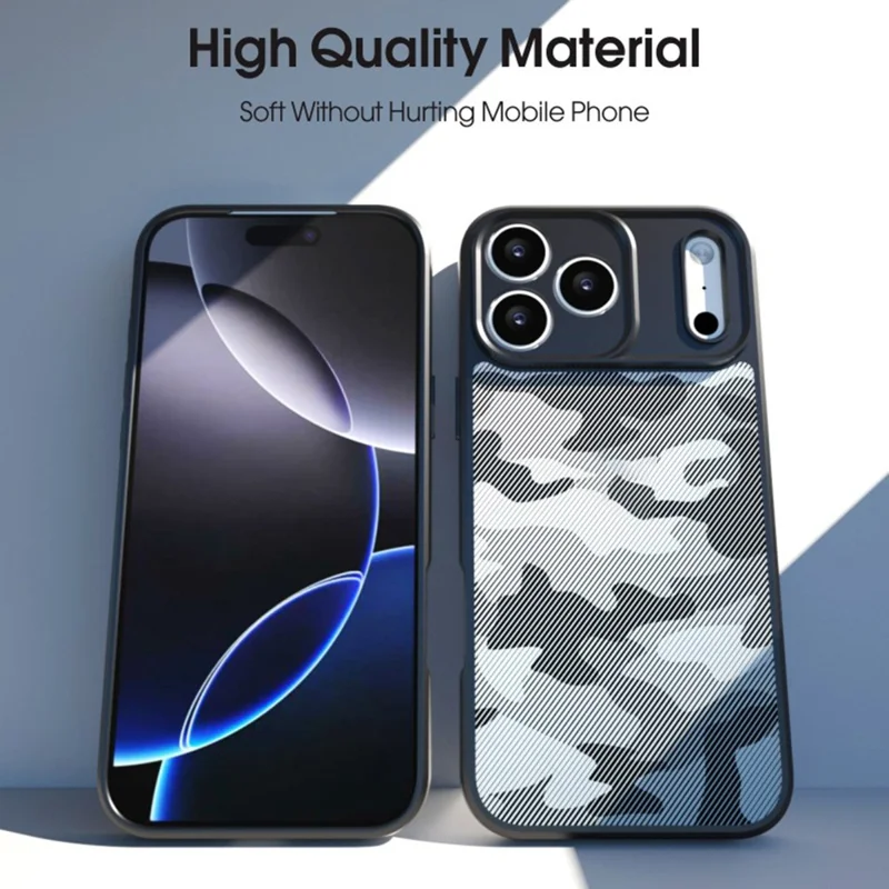 IBMRS For iPhone 17 Pro Case Soft TPU Frame Hard PC Back Anti-Fall Phone Cover - Grid Camouflage