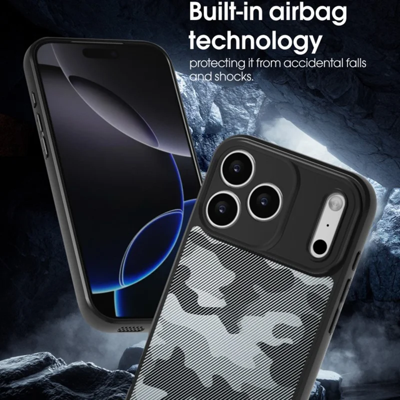 IBMRS For iPhone 17 Pro Max Case Soft TPU Frame Hard PC Back Anti-Fall Phone Cover - Grid Camouflage