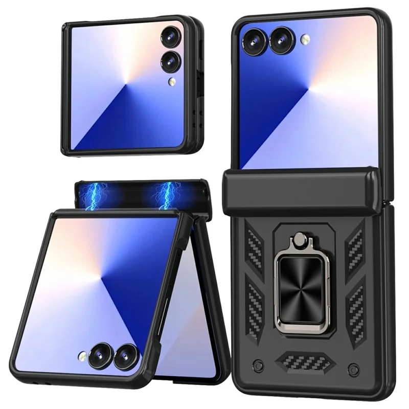 Compra em Massa para Capa Samsung Galaxy Z Flip7 5G com Anel de Suporte, Proteção de Dobradiça, Capa de Telefone em PC TPU - Preta