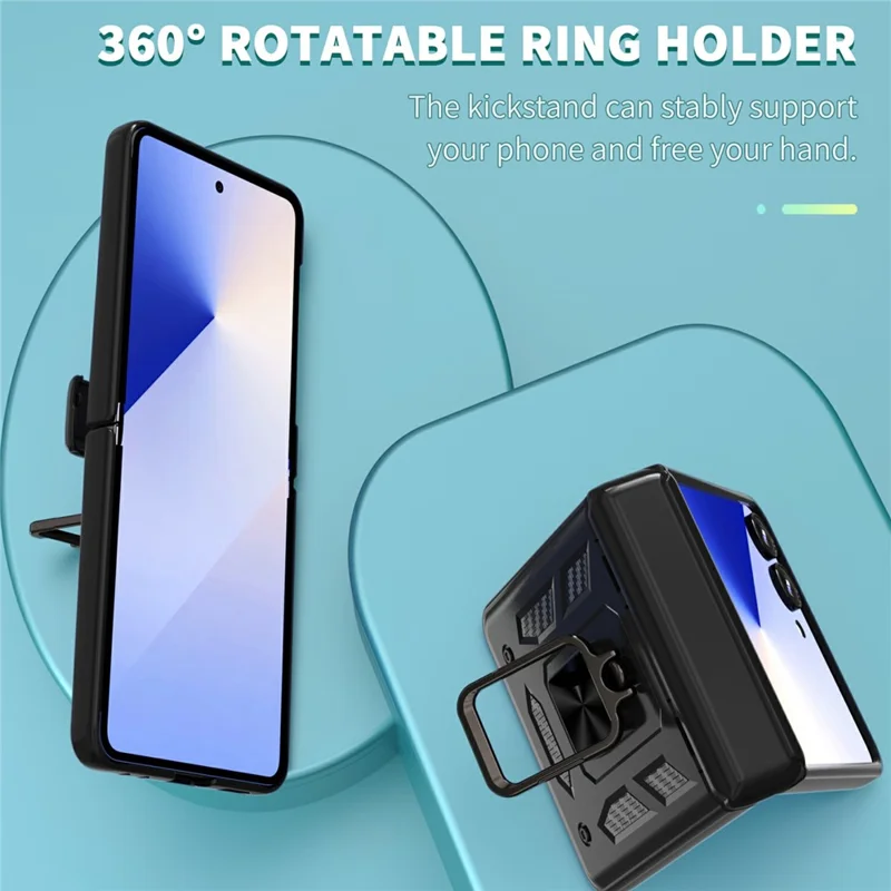 Compra em Massa para Capa Samsung Galaxy Z Flip7 5G com Anel de Suporte, Proteção de Dobradiça, Capa de Telefone em PC TPU - Preta