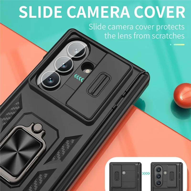 Bulk Purchasing For Samsung Galaxy Z Fold7 5G Case Slide Camera Protection Kickstand PC TPU Phone Cover - Black