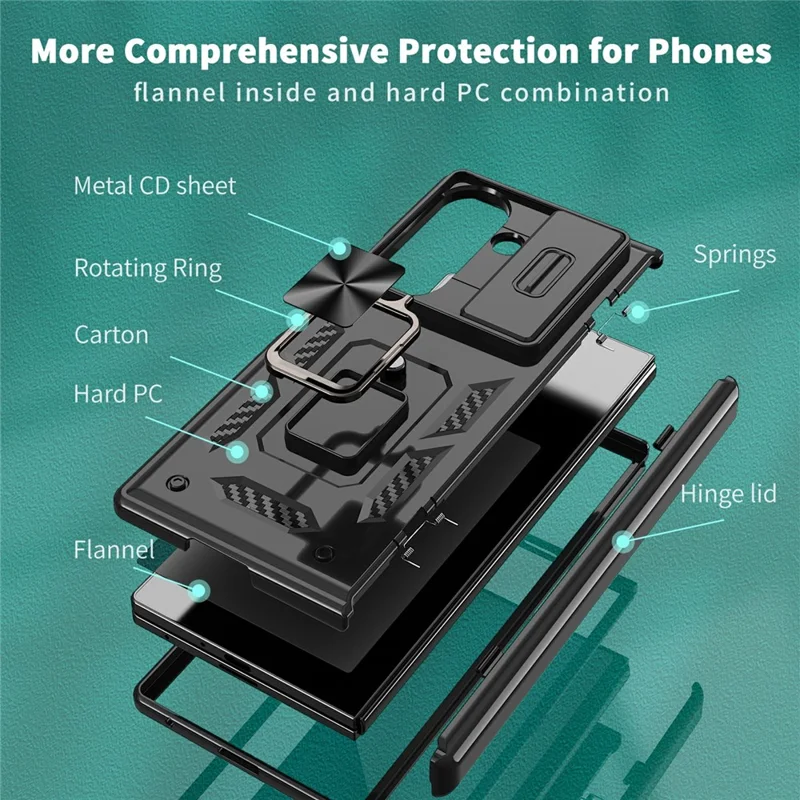 Bulk Purchasing For Samsung Galaxy Z Fold7 5G Case Slide Camera Protection Kickstand PC TPU Phone Cover - Black