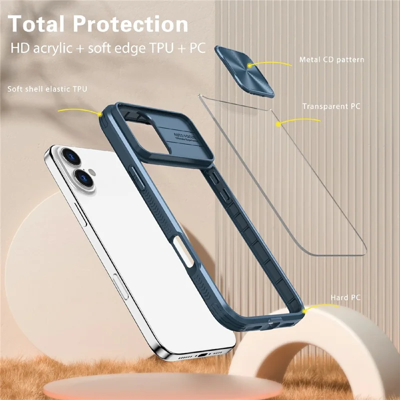 Чехол для iPhone 17 из ТПУ + ПК с прозрачной крышкой для объектива камеры с CD-Veins - темно-синий