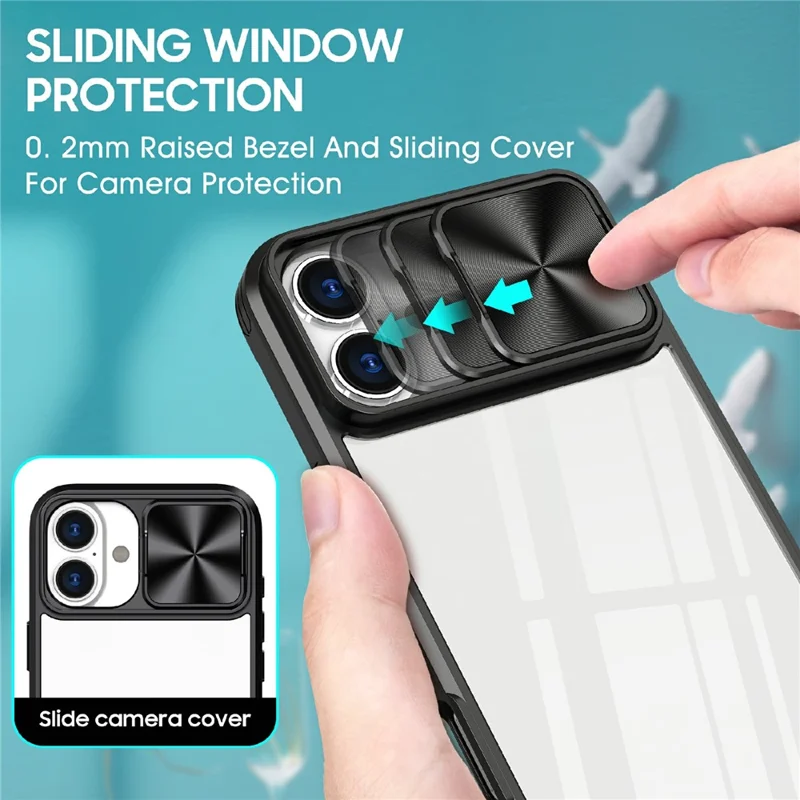 For iPhone 17 Case TPU + PC Clear Phone Cover with CD-Veins Camera Lens Sliding Lid - Black