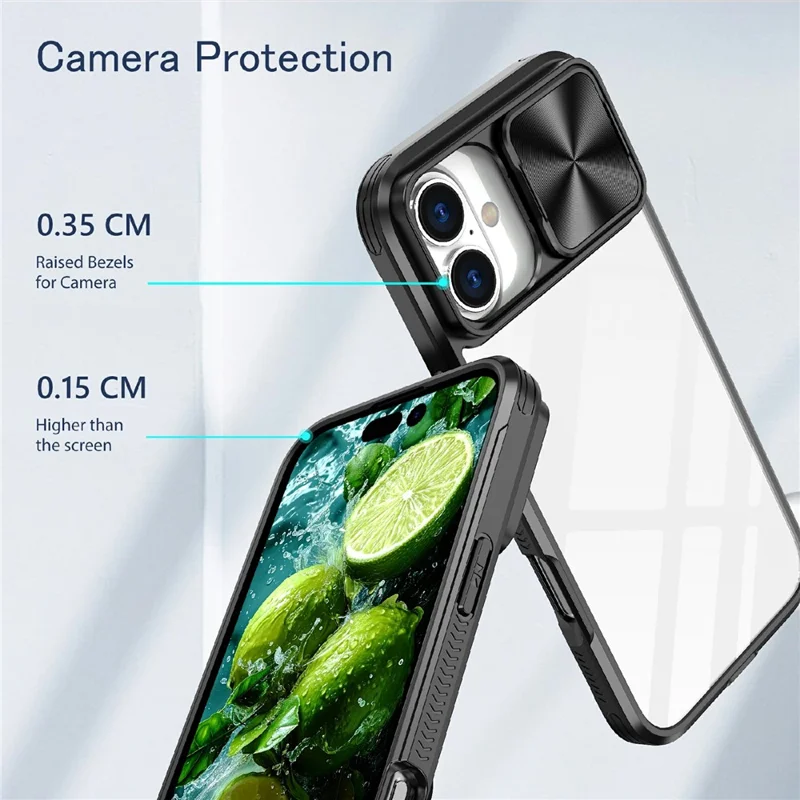For iPhone 17 Case TPU + PC Clear Phone Cover with CD-Veins Camera Lens Sliding Lid - Black