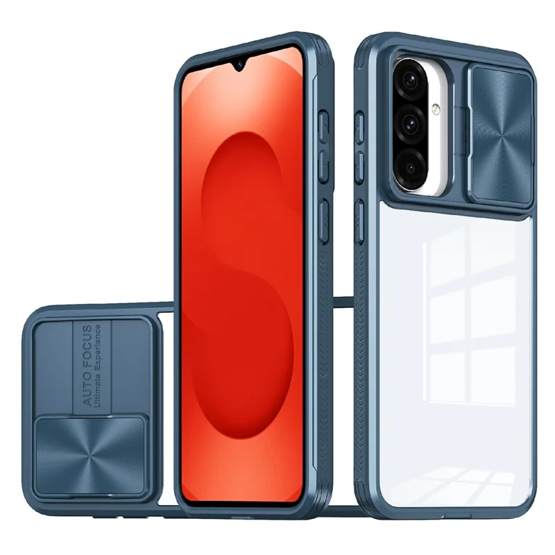 For Samsung Galaxy A26 5G Case TPU + PC Clear Phone Cover with CD-Veins Camera Lens Sliding Lid - Navy Blue