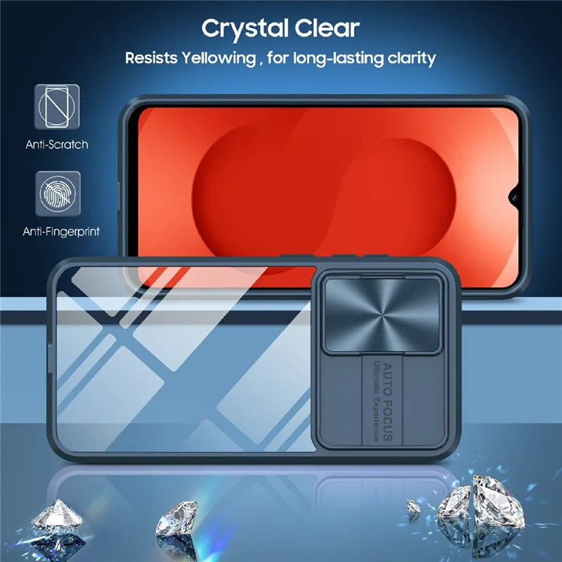 For Samsung Galaxy A26 5G Case TPU + PC Clear Phone Cover with CD-Veins Camera Lens Sliding Lid - Navy Blue