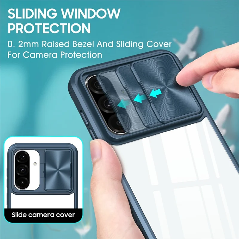 For Samsung Galaxy A26 5G Case TPU + PC Clear Phone Cover with CD-Veins Camera Lens Sliding Lid - Navy Blue