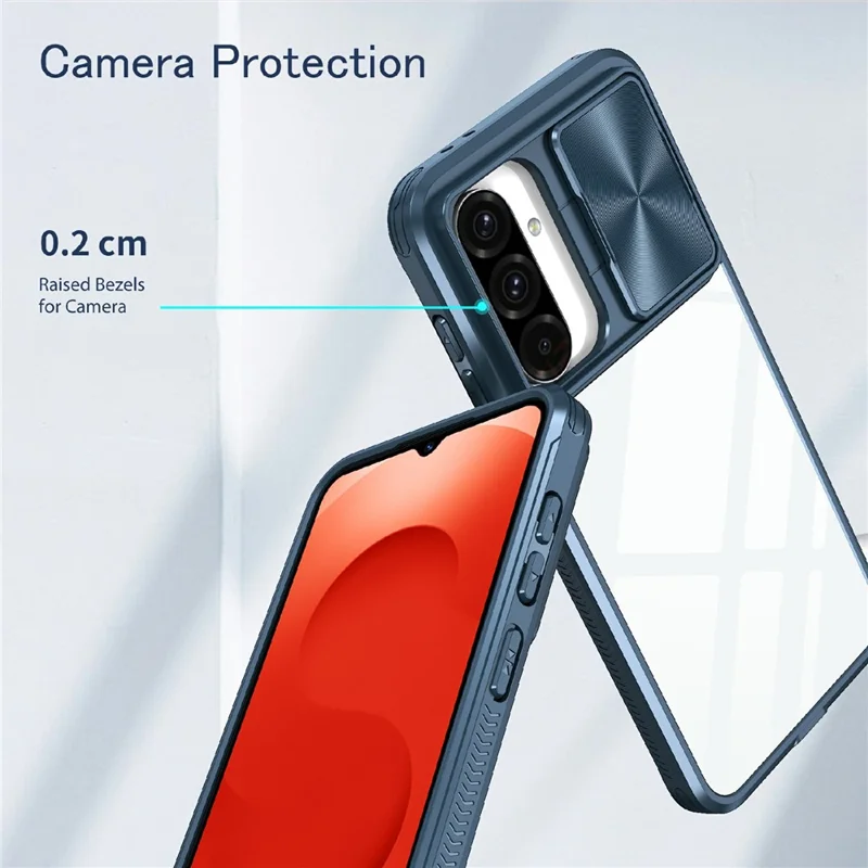 For Samsung Galaxy A26 5G Case TPU + PC Clear Phone Cover with CD-Veins Camera Lens Sliding Lid - Navy Blue