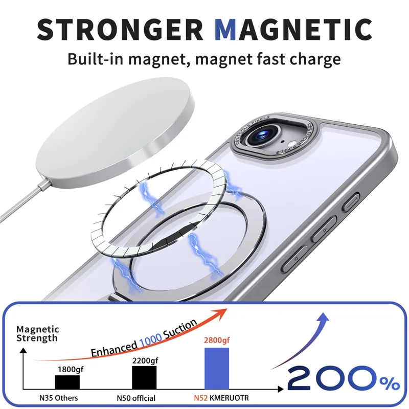 For iPhone 16e Case Compatible with MagSafe Ring Kickstand TPU PC Clear Phone Back Cover - Titanium Grey