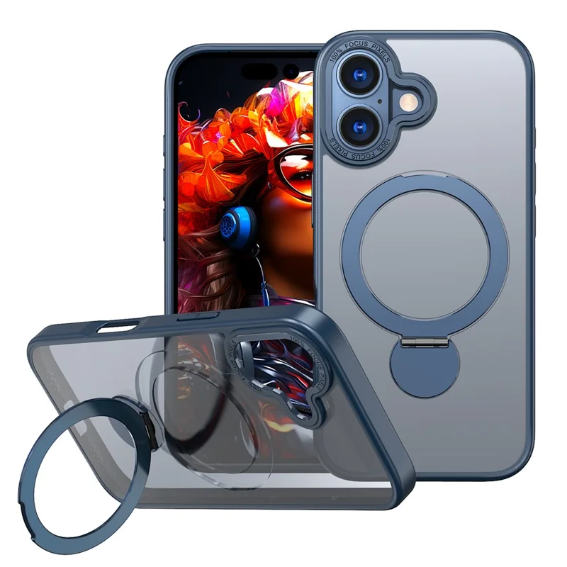 For iPhone 17 Case Compatible with MagSafe Ring Kickstand TPU PC Clear Phone Back Cover - Blue