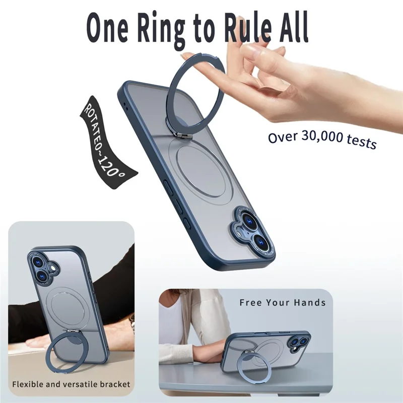 For iPhone 17 Case Compatible with MagSafe Ring Kickstand TPU PC Clear Phone Back Cover - Blue