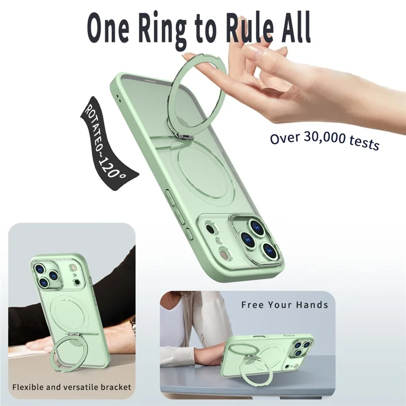Capa Compatível com iPhone 17 Pro Max com Anel MagSafe, Suporte Retrátil, Capa Traseira de PC Transparente - Verde
