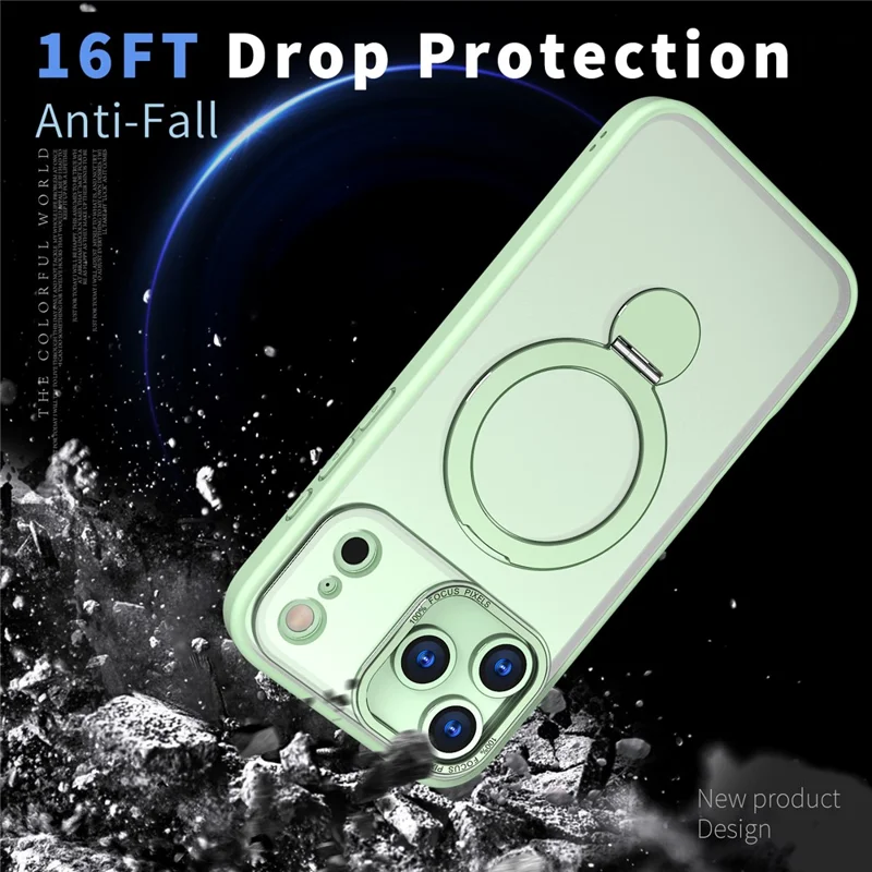 Capa Compatível com iPhone 17 Pro Max com Anel MagSafe, Suporte Retrátil, Capa Traseira de PC Transparente - Verde