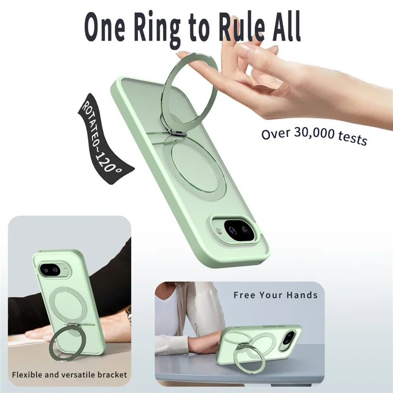 For Google Pixel 9a Magnetic Case Ring Kickstand TPU PC Clear Phone Back Cover - Green