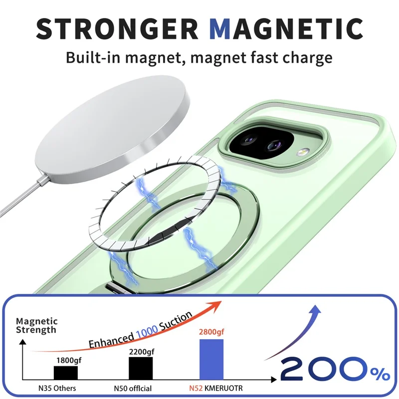 For Google Pixel 9a Magnetic Case Ring Kickstand TPU PC Clear Phone Back Cover - Green