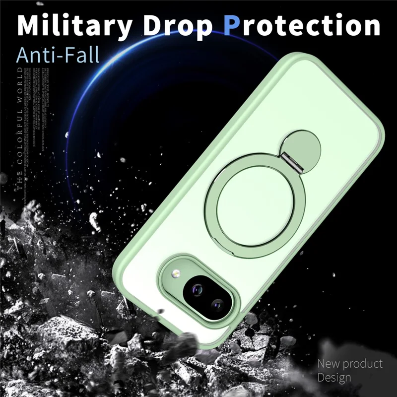 For Google Pixel 9a Magnetic Case Ring Kickstand TPU PC Clear Phone Back Cover - Green