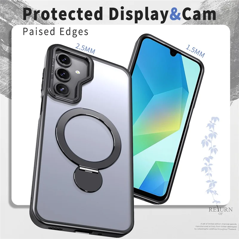 Capa Compatível com Samsung Galaxy A16 5G / 4G com Anel MagSafe, Suporte Dobrável, Capa Traseira de Telefone Transparente de TPU PC - Preta