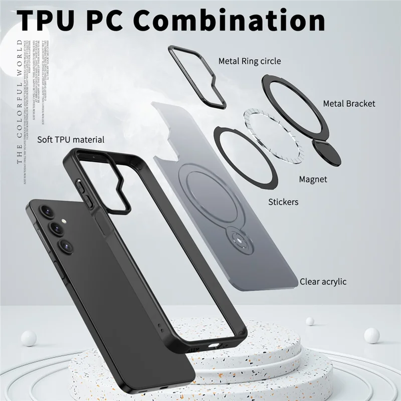 Capa Compatível com Samsung Galaxy A16 5G / 4G com Anel MagSafe, Suporte Dobrável, Capa Traseira de Telefone Transparente de TPU PC - Preta