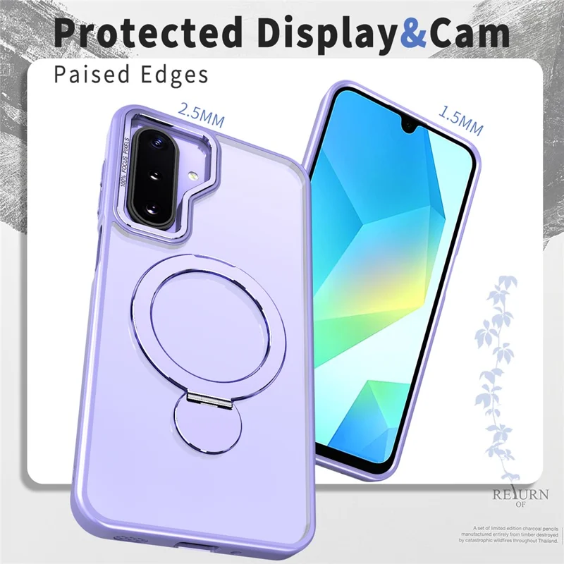 Capa para Samsung Galaxy A17 5G Compatível com Anel MagSafe Suporte Dobrável TPU PC Capa Traseira Transparente - Roxo